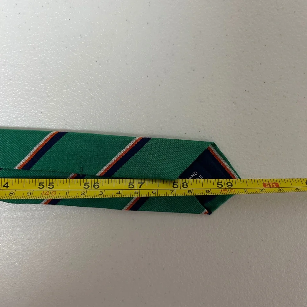 Polo Ralph Lauren Necktie Mens Green Striped Silk Hand Made Italy 59.5